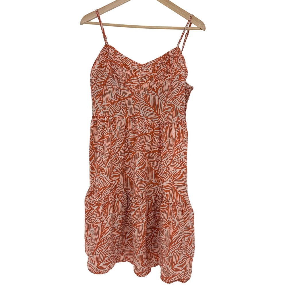 Apricot Womens Orange‎ Leaf Print Smocked Tiered Midi Dress Spaghetti Straps 10